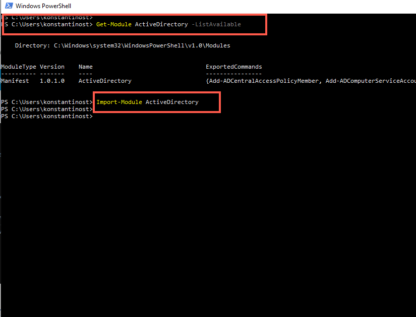 import active directory module powershell