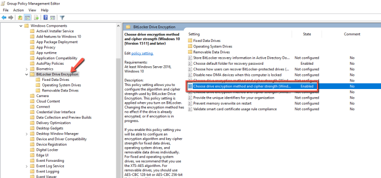 Choose drive encryption method and cipher settings