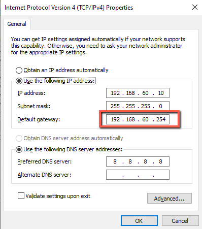 nat sWITCH - Default Gateway