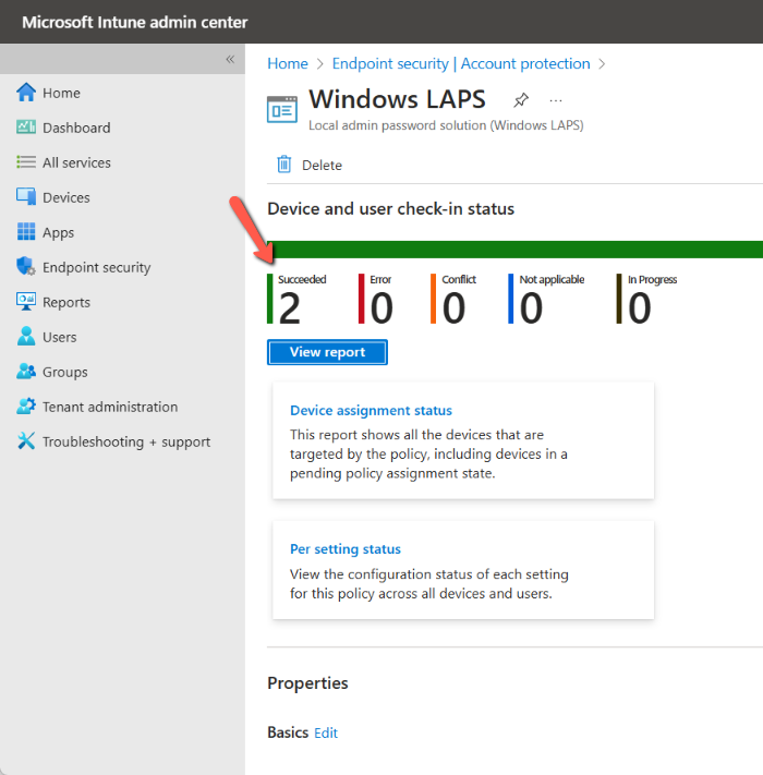 Check Status of the Windows LAPS Policy in Intune