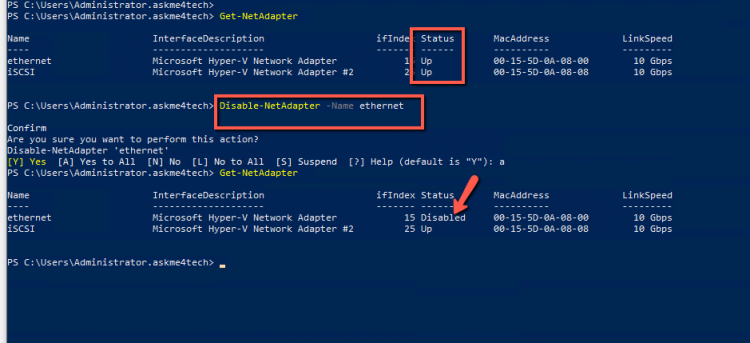 disable network adapter powershell