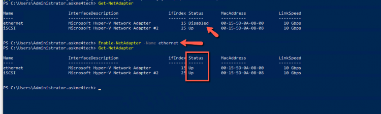 enable network adapter powershell