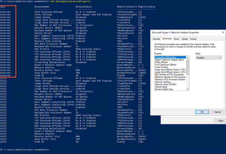 Advance properties of network adapter with powershell