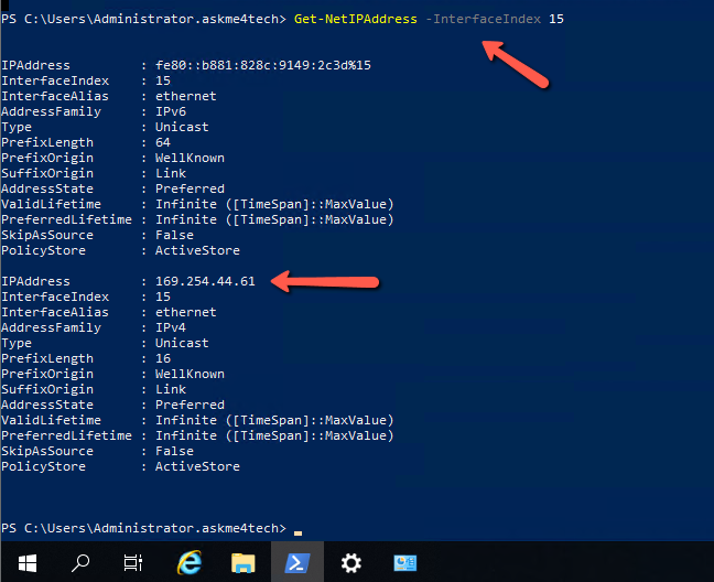 Powershell command get-netipaddress