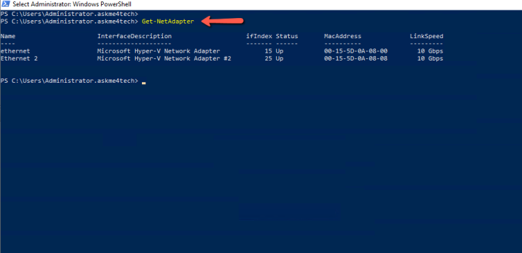 Powershell command - get-netadapter