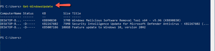 Get Windows Updates powershell command