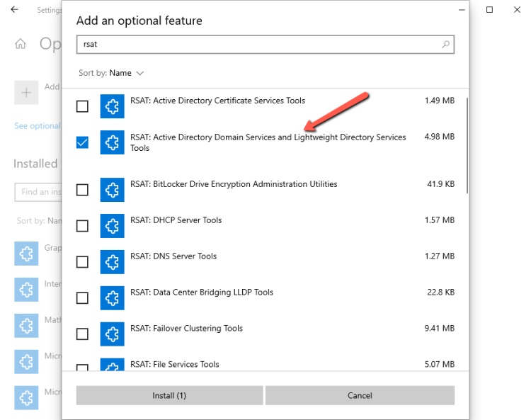 install active directory powershell module on widnows 10