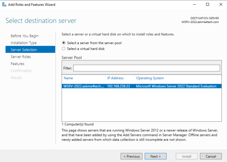 Bitlocker installation to the Windows Server - Step2