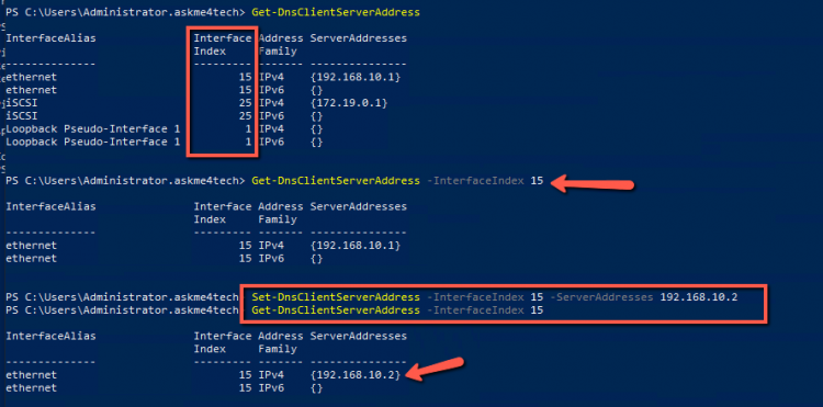 configure dns ip address in network adapter powershell
