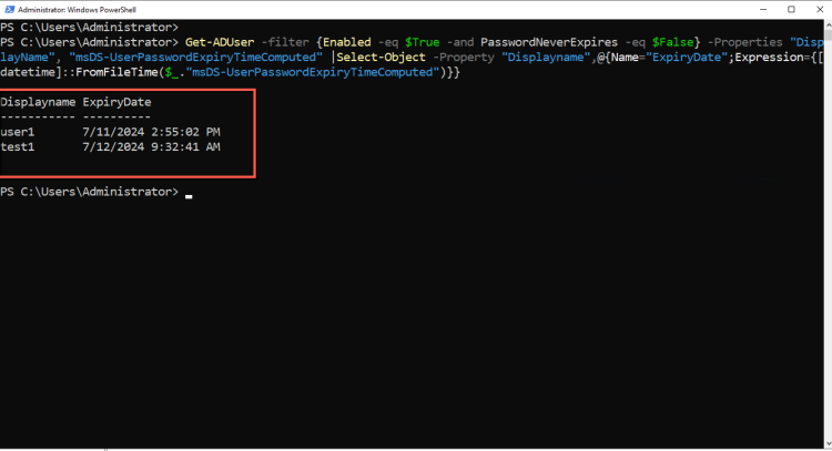 User Password expired list with PowerShell